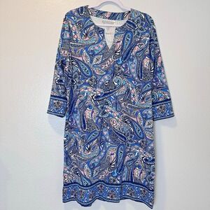 Coolibar Size-L Oceanside Tunic Dress Blue Paisley Resort